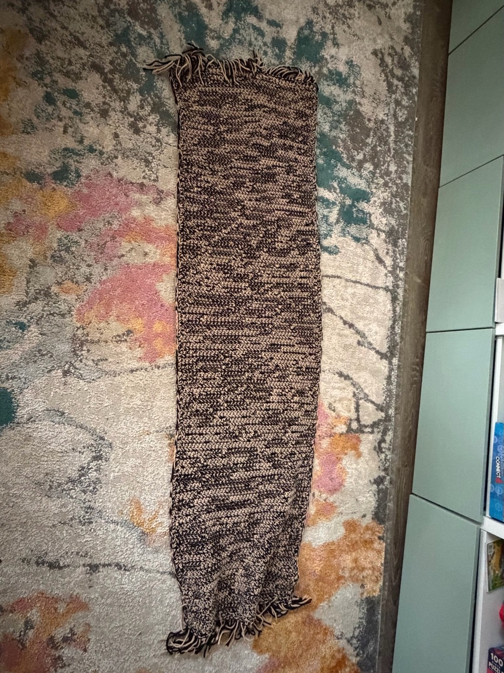 Cozy Black and Cream Knit Scarf for adults